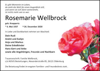 Traueranzeige von Rosemarie Wellbrock von Nordwest-Zeitung