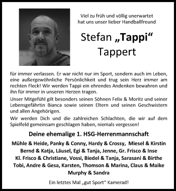 Traueranzeige von Stefan Tappert von Nordwest-Zeitung