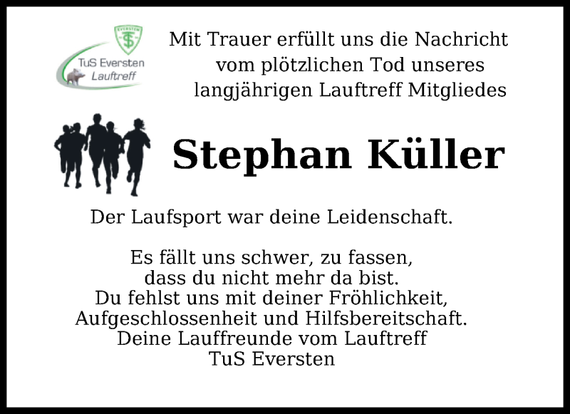  Traueranzeige für Stephan Küller vom 30.01.2021 aus Nordwest-Zeitung