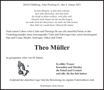 Traueranzeige von Theo Müller von Emder Zeitung