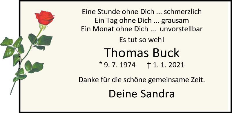  Traueranzeige für Thomas Buck vom 06.01.2021 aus Nordwest-Zeitung