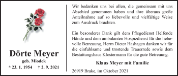 Traueranzeige von Dörte Meyer von Nordwest-Zeitung