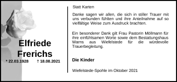 Traueranzeige von Elfriede Frerichs von Nordwest-Zeitung