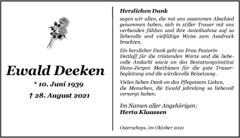 Traueranzeige von Ewald Deeken von Nordwest-Zeitung