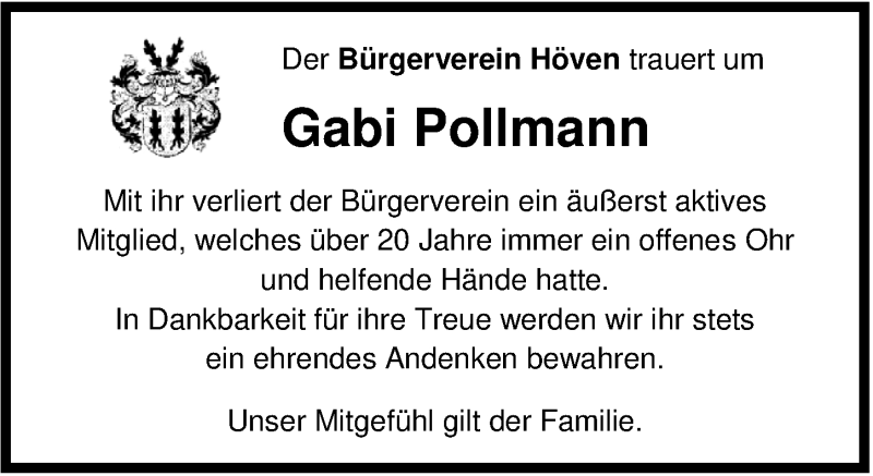  Traueranzeige für Gabi Pollmann vom 26.10.2021 aus Nordwest-Zeitung
