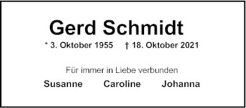 Traueranzeige von Gerd Schmidt von Nordwest-Zeitung