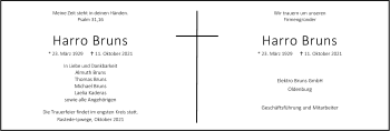 Traueranzeige von Harro Bruns von Nordwest-Zeitung