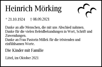 Traueranzeige von Heinrich Mörking von Nordwest-Zeitung