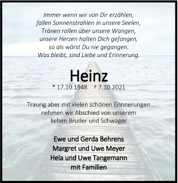 Traueranzeige von Heinz  von Nordwest-Zeitung