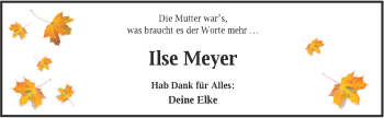 Traueranzeige von Ilse Meyer von Nordwest-Zeitung