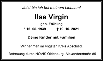 Traueranzeige von Ilse Virgin von Nordwest-Zeitung
