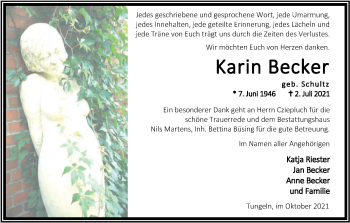 Traueranzeige von Karin Becker von Nordwest-Zeitung