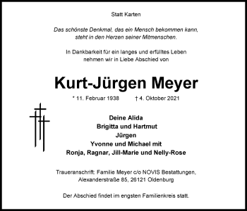 Traueranzeige von Kurt-Jürgen Meyer von Nordwest-Zeitung