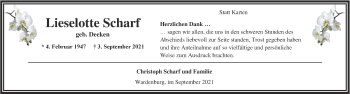 Traueranzeige von Lieselotte Scharf von Nordwest-Zeitung