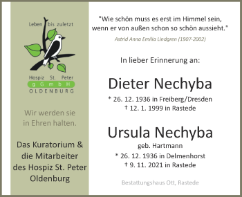 Traueranzeige von Dieter Nechyba von Nordwest-Zeitung