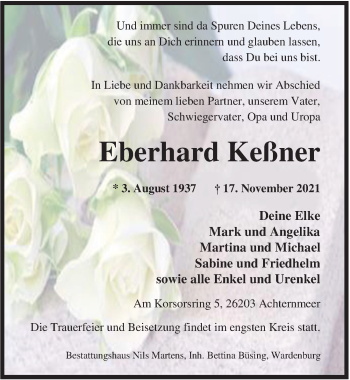 Traueranzeige von Eberhard Keßner von Nordwest-Zeitung