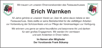Traueranzeige von Erich Warnken von Nordwest-Zeitung