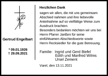 Traueranzeige von Gertrud Engelbart von Nordwest-Zeitung