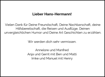 Traueranzeige von Hans-Hermann Haye von Nordwest-Zeitung