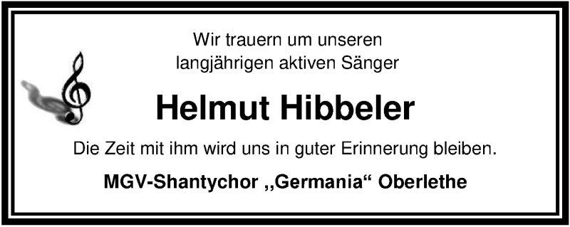  Traueranzeige für Helmut Hibbeler vom 10.11.2021 aus Nordwest-Zeitung