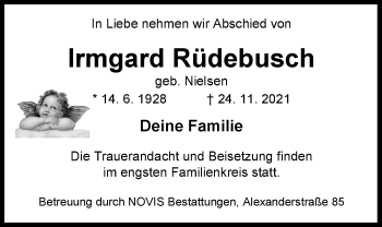 Traueranzeige von Irmgard Rüdebusch von Nordwest-Zeitung