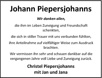 Traueranzeige von Johann Piepersjohanns von Nordwest-Zeitung