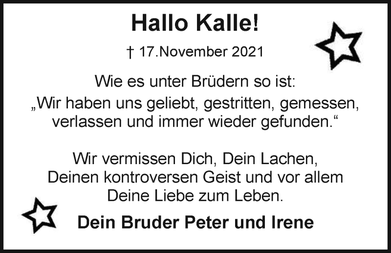  Traueranzeige für Karl-Heinz Schön vom 27.11.2021 aus Emder Zeitung
