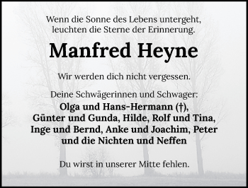 Traueranzeige von Manfred Heyne von Nordwest-Zeitung