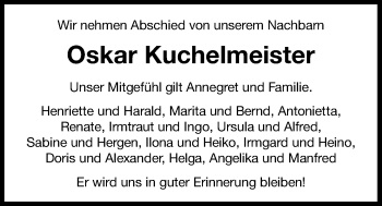Traueranzeige von Oskar Kuchelmeister von Nordwest-Zeitung