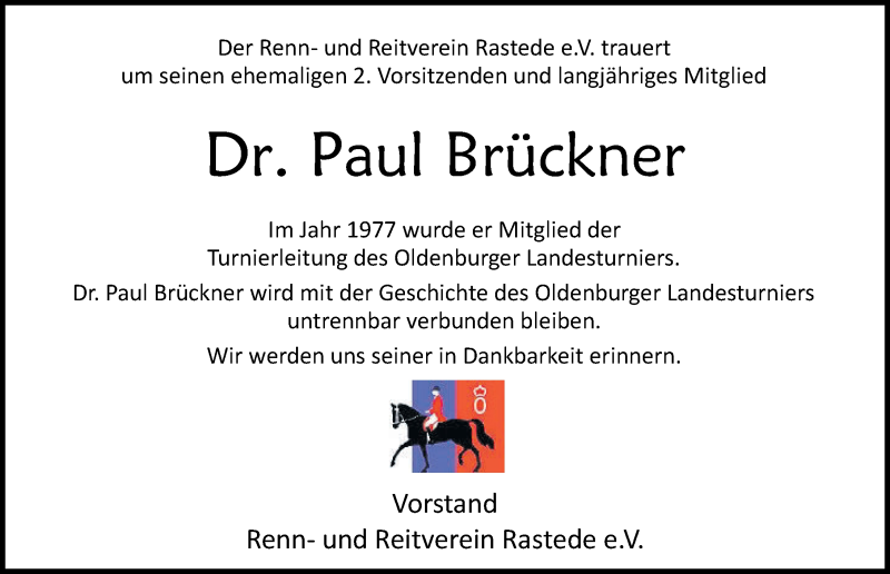  Traueranzeige für Paul Brückner vom 27.11.2021 aus Nordwest-Zeitung