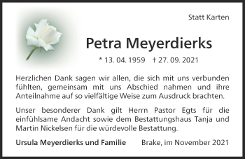 Traueranzeige von Petra Meyerdierks von Nordwest-Zeitung