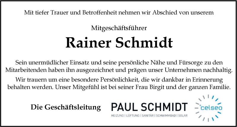  Traueranzeige für Rainer Schmidt vom 24.11.2021 aus Nordwest-Zeitung