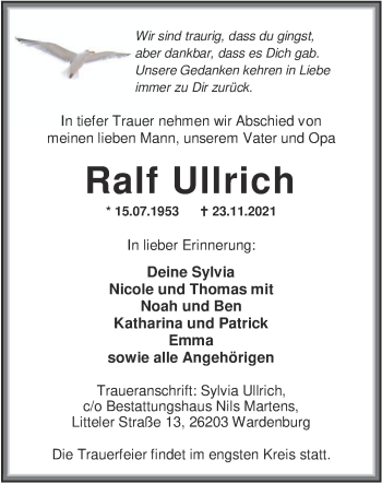 Traueranzeige von Ralf Ullrich von Nordwest-Zeitung