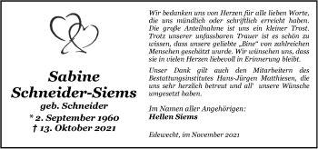 Traueranzeige von Sabine Schneider-Siems von Nordwest-Zeitung