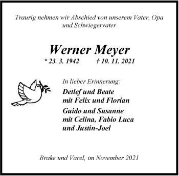 Traueranzeige von Werner Meyer von Nordwest-Zeitung