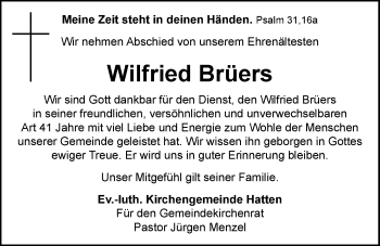 Traueranzeige von Wilfried Brüers von Nordwest-Zeitung