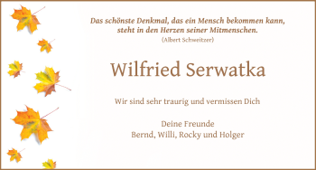 Traueranzeige von Wilfried Serwatka von Nordwest-Zeitung