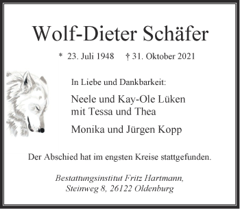 Traueranzeige von Wolf-Dieter Schäfer von Nordwest-Zeitung