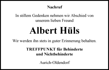 Traueranzeige von Albert Hüls von Emder Zeitung