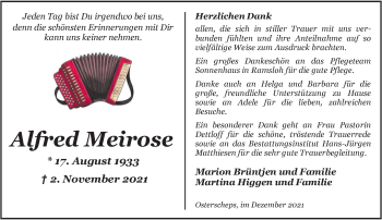 Traueranzeige von Alfred Meirose von Nordwest-Zeitung