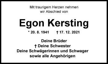 Traueranzeige von Egon Kersting-Brüder von Nordwest-Zeitung