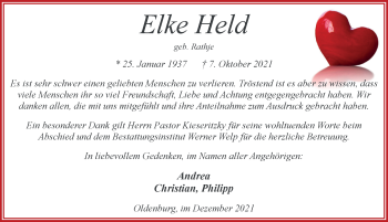 Traueranzeige von Elke Held von Nordwest-Zeitung