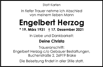 Traueranzeige von Engelbert Herzog von Nordwest-Zeitung