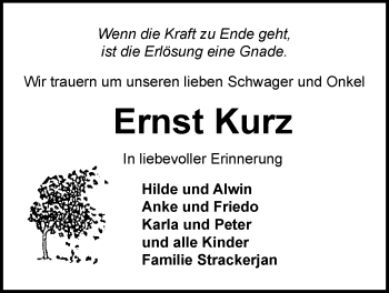 Traueranzeige von Ernst Kurz von Nordwest-Zeitung