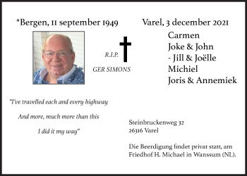Traueranzeige von Ger Simons von Nordwest-Zeitung