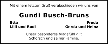 Traueranzeige von Gundi Busch-Bruns von Nordwest-Zeitung