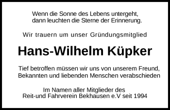 Traueranzeige von Hans-Wilhelm Küpker von Nordwest-Zeitung