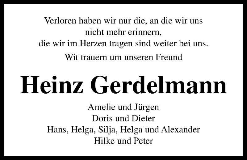  Traueranzeige für Heinz Gerdelmann vom 22.12.2021 aus Nordwest-Zeitung