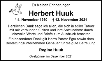 Traueranzeige von Herbert Huuk von Nordwest-Zeitung