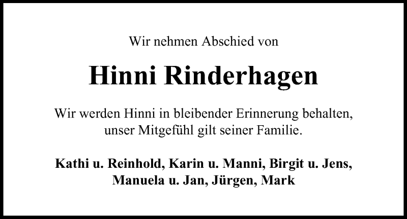  Traueranzeige für Hinni Rinderhagen vom 07.12.2021 aus Emder Zeitung